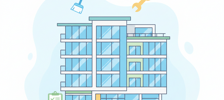 Modernes Mehrfamilienhaus: Reinigung, Reparatur, Verwaltung